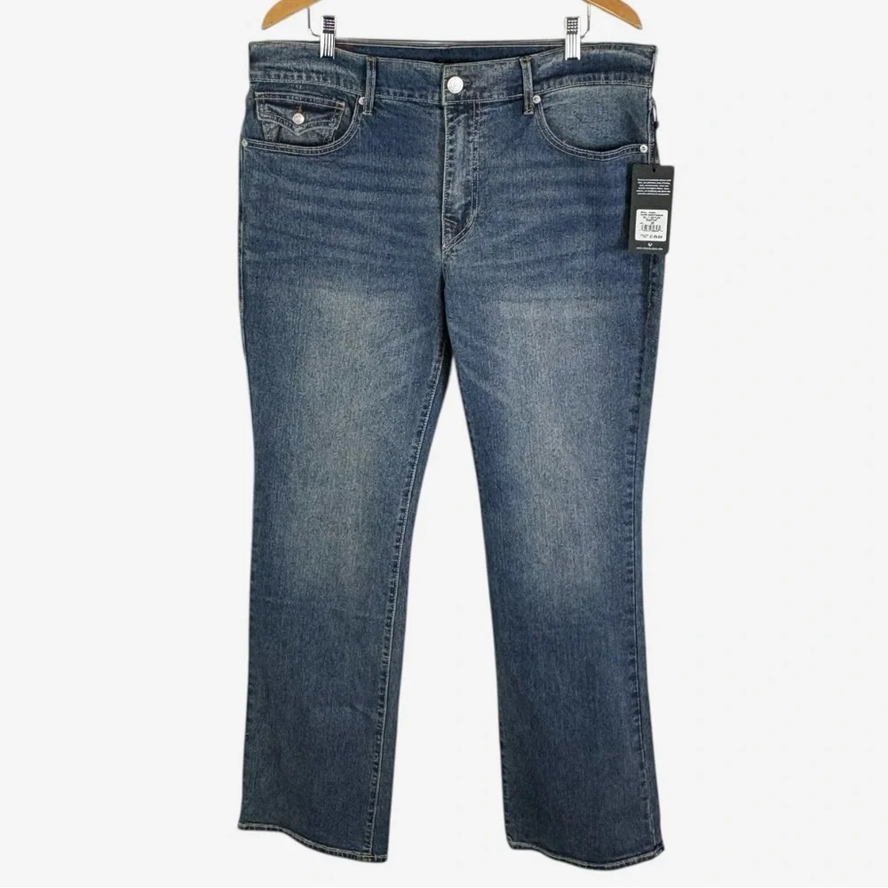 NEW True Religion Billy Flap Bootcut Jeans Size 36 Blue Relaxed Fit 36 x 33.5